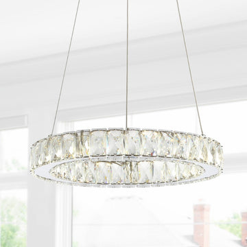 Reese 15.7" Adjustable Integrated LED Metal/Crystal Pendant Pendant - JONATHAN Y